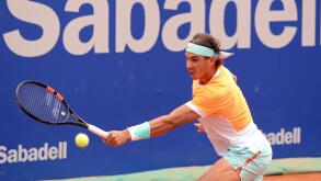 BARCELONA - APR 22: Rafa Nadal (Spanish tennis player) plays at the ATP Barcelona Open Banc Sabadell Conde de Godo tournament on April 22, 2015 in Bar