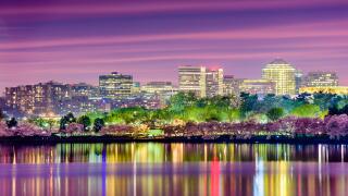 Washington, DC at the Tidal Basin with the Arlington skyline.