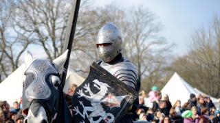 06.04.2015 Lorelay Germany - Medieval Knight games knights fighting in tournament riding on horse