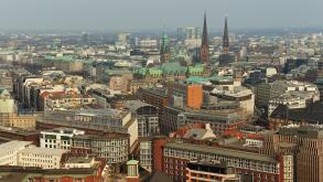 panoramic view  from the St. Michaelis Church tower, Hamburg, Germany