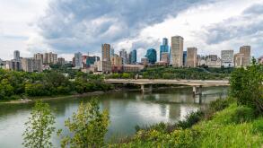 Skyline of Edmonton over the North Saskatchewan River, Alberta, Canada, North America
