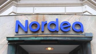 GOTHENBURG, SWEDEN - AUGUST 27, 2018: Nordea Bank branch in Gothenburg, Sweden. Nordea became one of biggest banks in Scandinavia after a merger of mu