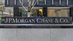 New York - April 14, 2018: The corporate sign in front of the JP Morgan Chase & Co office building on Park Avenue in New York City.