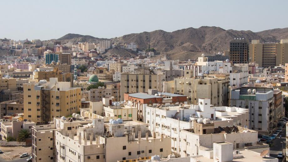 Typical arabic architecture in Mecca city. Outskirts of Mecca city. Poverty and social issue in Saudi Arabia.