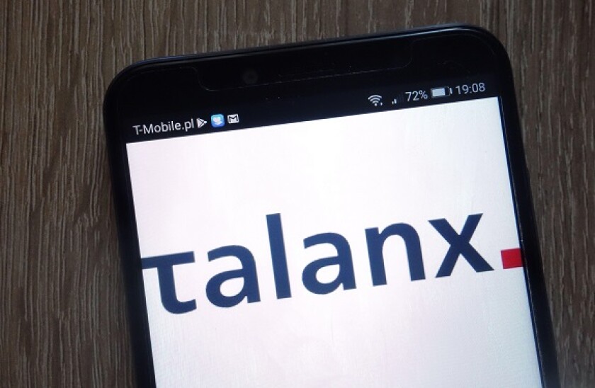 Talanx logo displayed on a modern smartphone