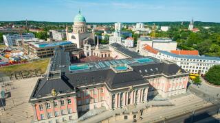 Brandenburg State Parliament, reconstructed city castle, view from Hotel Mercure, Potsdam, Brandenburg, Germany