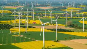 Wind park on the Haarstrang, wind power plants, wind turbines, regenerative energy, rape fields on the city boundaries between