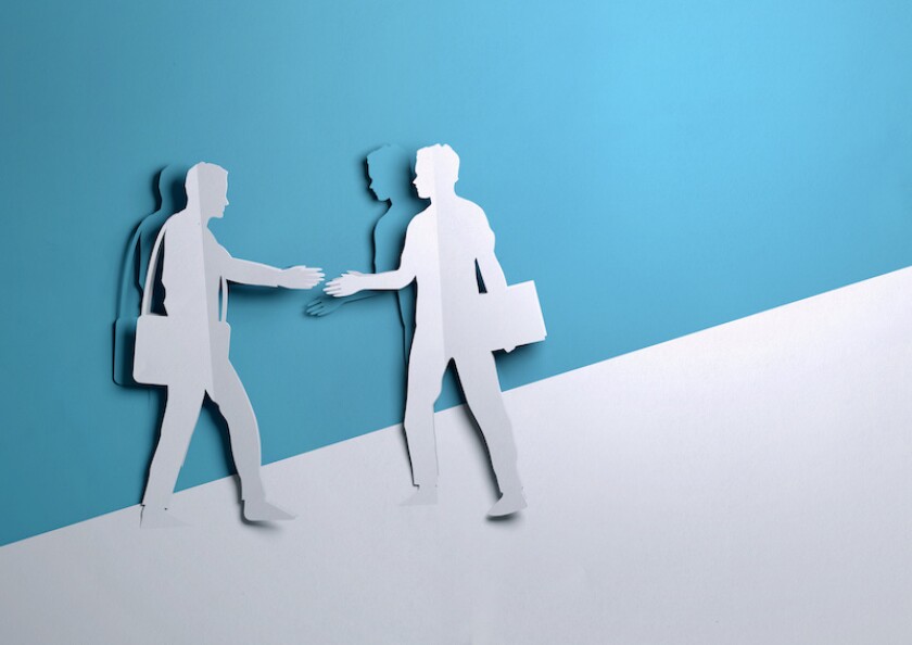 Paper Art - two Businessmen shaking hands On A Deal