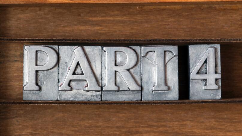 part four phrase made from metallic letterpress type on wooden tray