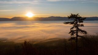 USA Virginia VA  Luray Shenandoah  River Valley ground fog covers the valley Page County sunrise