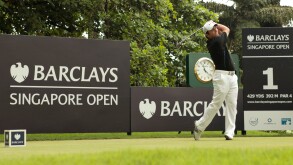 12.11.2011. Singapore. Francesco Molinari(ITA) tees off from hole 1 during Round 3 of the Barclays Singapore Open 2011, Sentosa Golf Club.