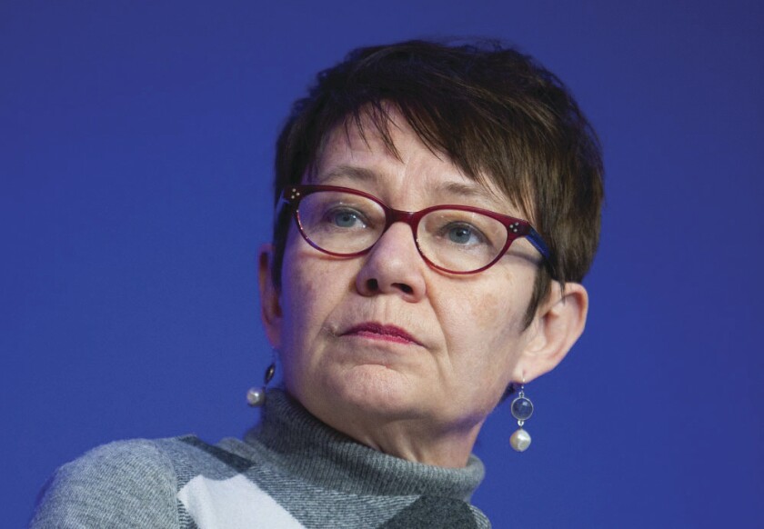 General director of the Tresor Odile Renaud-Basso during a conference about the challenges of the ecological transition in the minister of economy in Bercy, Paris. January 29 2020. Photo by Raphael Lafargue/ABACAPRESS.COM