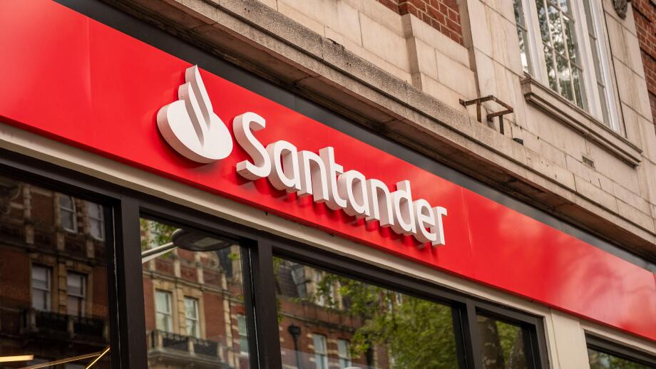 LONDON- APRIL 22, 2025: Santander Bank logo on branch. High Street retail and commercial bank