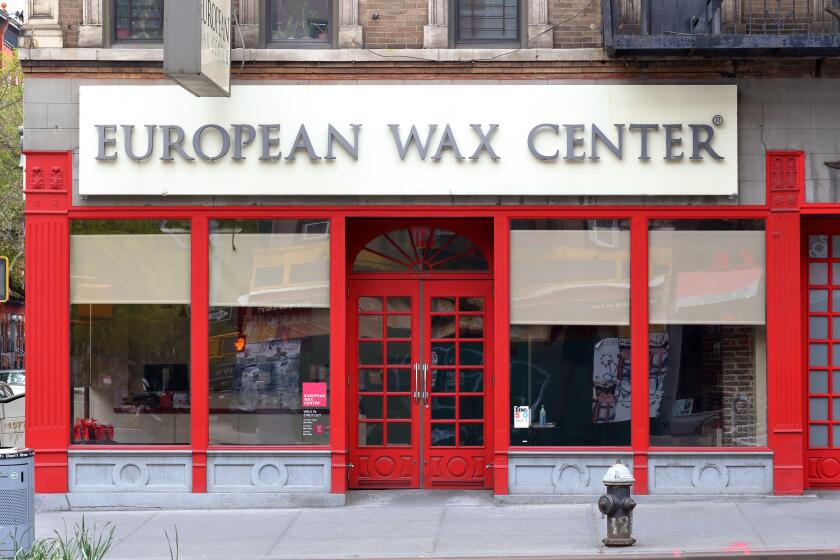 European Wax Center, 1577 First Avenue, New York, NY. exterior storefront of a hair removal salon in the Upper East Side of Manhattan.. Image shot 04/2020. Exact date unknown.