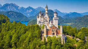 Beautiful view of world-famous Neuschwanstein Castle, one of Europe's most visited castles, in summer, Bavaria, Germany