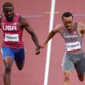 Tokio, Japan. 04th Aug, 2021. Athletics: Olympics, 200m, men, final, at the Olympic Stadium. Andre de Grasse (r) of Canada crosses the finish line ahead of Kenneth Bednarek of the USA. Credit: Jan Woitas/dpa/Alamy Live News