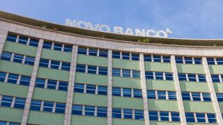 Lisbon, Portugal - October 19, 2016: Novo Banco Bank located in the Marques de Pombal Square. A bank created after the Espirito Santo Bank scandal.