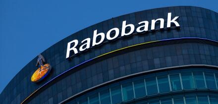 Rabobank logo at the entrance of the headquarters Building.