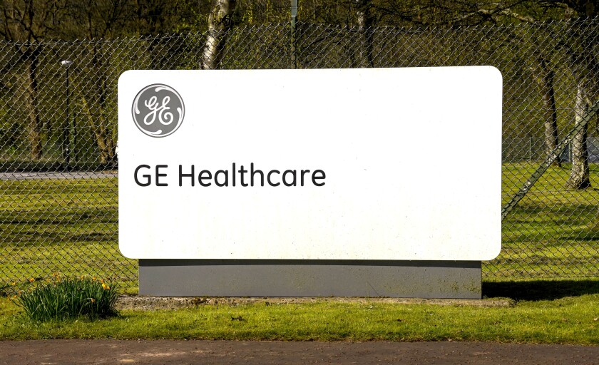 CARDIFF, WALES - APRIL 2018: Sign at the entrance of the GE Heal