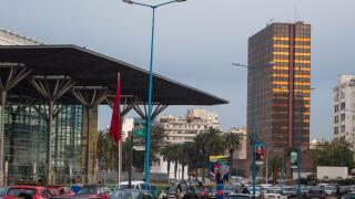 Casablanca, Morocco - 14 January 2018 : View of casablanca train station and OCP building from the street