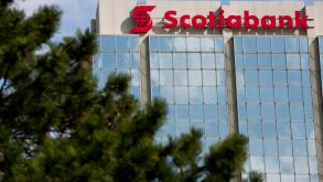 A logo sign outside of a facility occupied by The Bank of Nova Scotia (Scotiabank) in Mississauga, Ontario, Canada, on April 16, 2017.