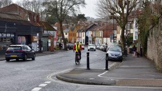 Residential and shopping street (North St) in Bedminster, Bristol, UK