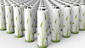 green engery concept battery with plant on it, 3d illustration