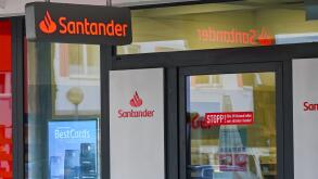 Santander Consumer Bank AG, German Credit Institution. Red logo of branch in Braunschweig Germany. Subsidiary of the Spanish Banco Santander.