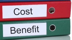 Cost benefit calculation analysis expenses finances in company business concept