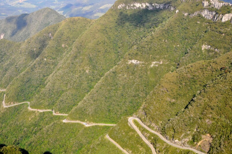 Cliffs and sinuous road at Serra do Rio do Rastro, Lauro Muller, Santa Catarina, Brazil