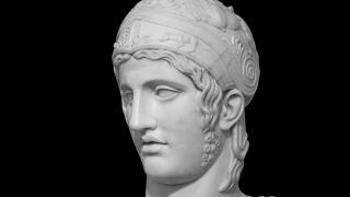 A statue of the ancient Greek god of war. Ares is the son of Zeus and Hera. One of the twelve gods of Olympus isolated on black
