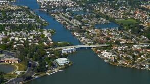 Waterways at Redwood Shores, Redwood City, San Francisco, California, USA - aerial