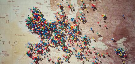 Europe map with pins reflecting London visitors