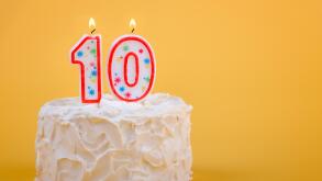 10 candles on a birthday cake for tenth birthday