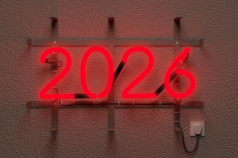 Realistic neon sign with 2026 number. New year concept. 3d illustration.