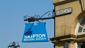 Close up of Skipton Building Society sign Ripon North Yorkshire England UK United Kingdom GB Great Britain