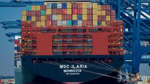 MSC ILARIA at Felixstowe Port in the UK. Built in 2024 the Ilaria is currently sailing under the flag of Liberia.