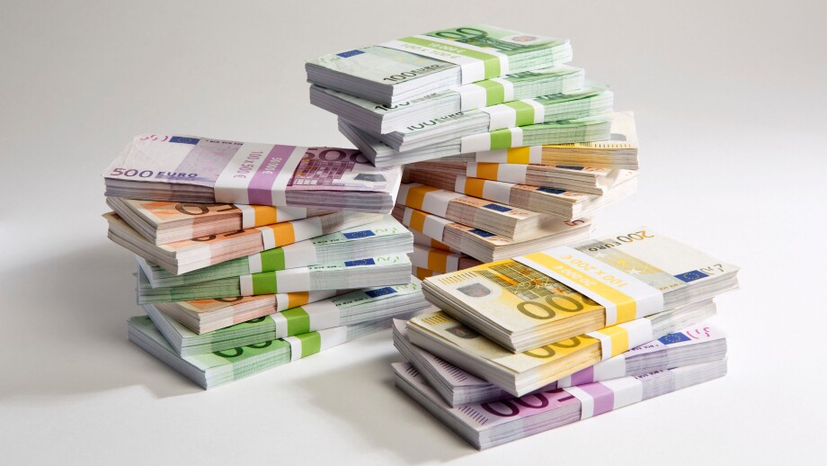 Stacks of large billed Euro banknotes. Image shot 2012. Exact date unknown.