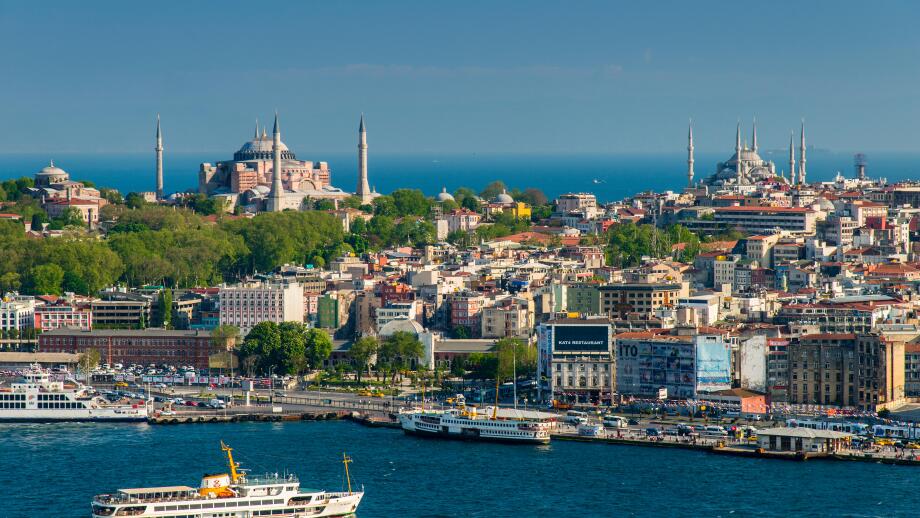 City skyline with Bosphurus strait, Istanbul, Turkey