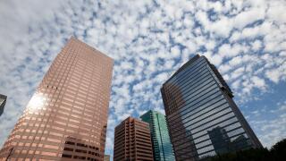 The TCW Tower,  Federal Bank Building, Water Tower and Alina luxury residential tower, part of the Apex Complex in Downtown Los Angeles, CA, USA