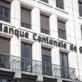 LYON, FRANCE - JULY 13, 2019: Logo of Banque Cantonale de Geneve on their local office in Lyon. Also called BCGE, it is a Swiss cantonal bank from Gen