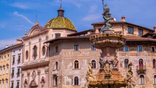 View of the Piazza Duomo and the Fountain of Neptune in Trento, Italy