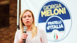 Piacenza, Italy, May 31, 2022. Giorgia Meloni, leader of Fratelli d'Italia party, speaks during the rally for the mayoral elections of Piacenza,