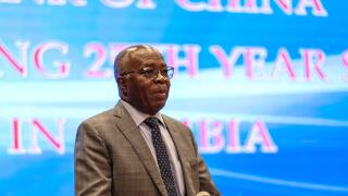Lusaka, Zambia. 25th Nov, 2022. Zambia's Finance and National Planning Minister Situmbeko Musokotwane addresses the celebration event marking the 25th anniversary of the establishment of the Bank of China Zambia Ltd. in Lusaka, Zambia, Nov. 25, 2022. The