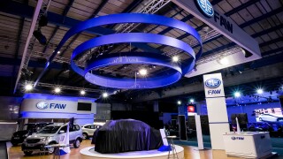 JOHANNESBURG, SOUTH AFRICA - Aug 05, 2021: FAW brand cars stand at Motor Show. Johannesburg, South Africa.