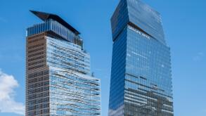 Exterior view of the towers housing the headquarters of the French banking group BPCE