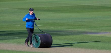 Sussex v Worcestershire  - Rothesay County Championship

HOVE, ENGLAND - MAY 09: Cricket groundsman preparing cricket pitch during Sussex v Worcesters