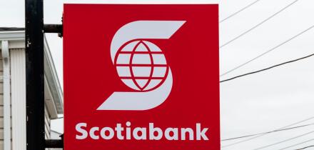 Scotiabank sign in Newfoundland, Canada. The Bank of Nova Scotia, operating as Scotiabank, is the third largest bank in Canada.