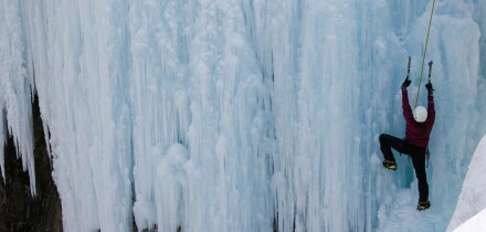 Ice climbing at Ice Park, Box Canyon, climbing capital of America, Ouray, Colorado, USA, North America