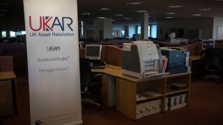 UK Asset Resolution signs (UKAR) at the Gosforth office branch (now closed). NRAM was formerly Part of Northern Rock.
